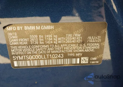 2020 BMW X3 M Competition z USA, uszkodzony, nr VIN 5YMTS0C00LLT10243